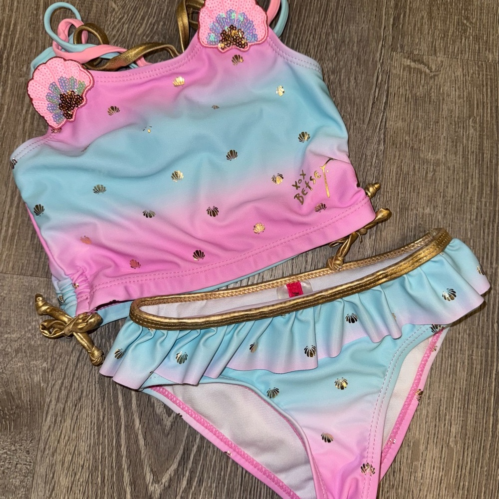 Betsey Johnson Pink and Blue Kids Swim Bikini